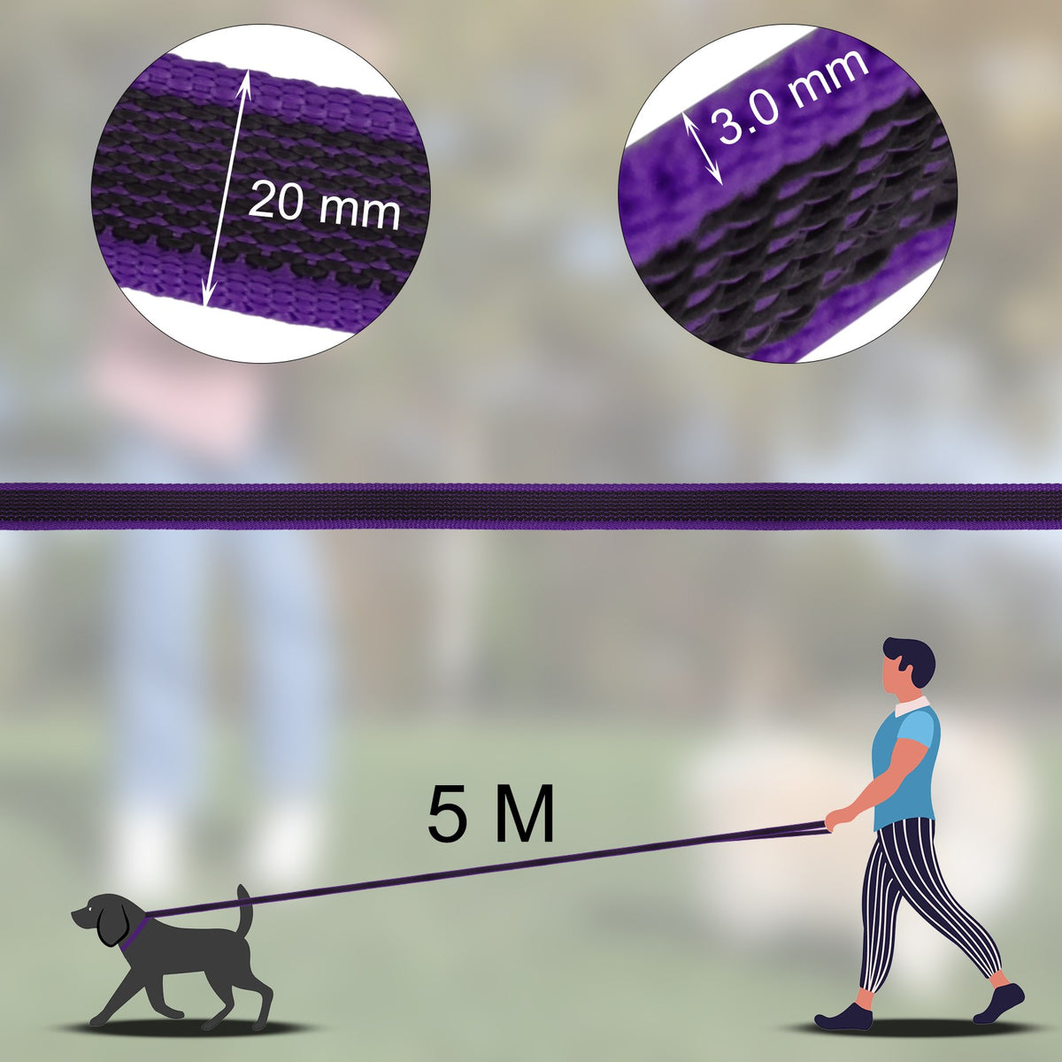 Coleira para Cães de 1.5M, 2M, 3M, 15M, 10M, 5 Metros, de Látex e Seda, Leve e C