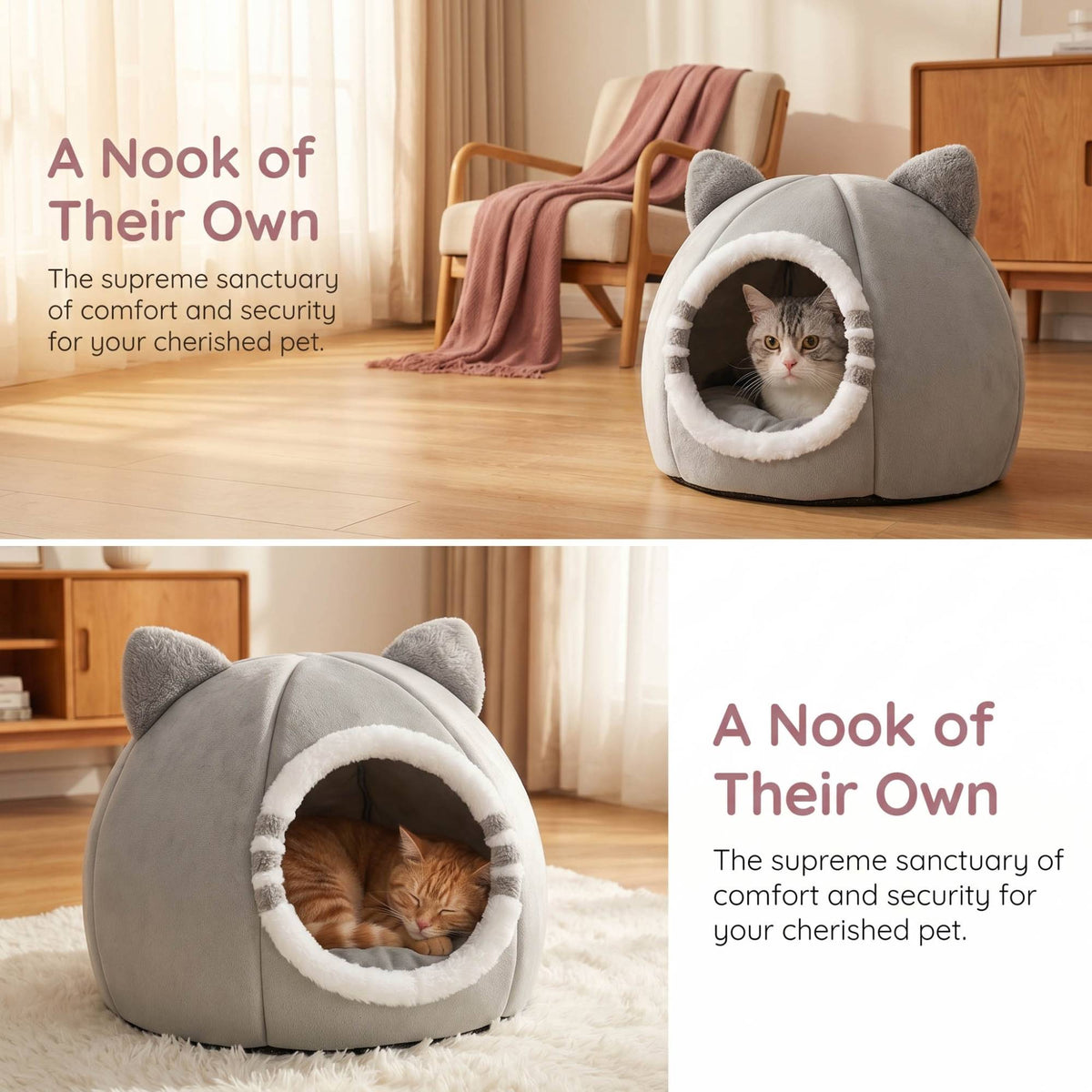 Cama Toca para Gatos com Colchão Macio para Sono Profundo, Produtos para Animais
