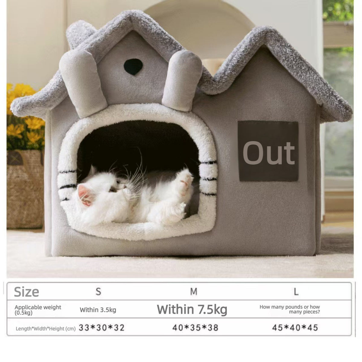 Cama/Casinha Dobrável para Cães e Gatos Pequenos e Médios, Cama Quente de Invern