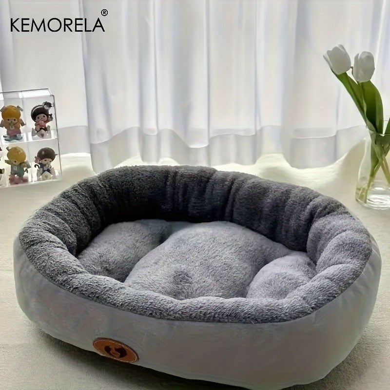 Cama oval de pelúcia para cães e gatos, almofada absorvente lavável para todas a