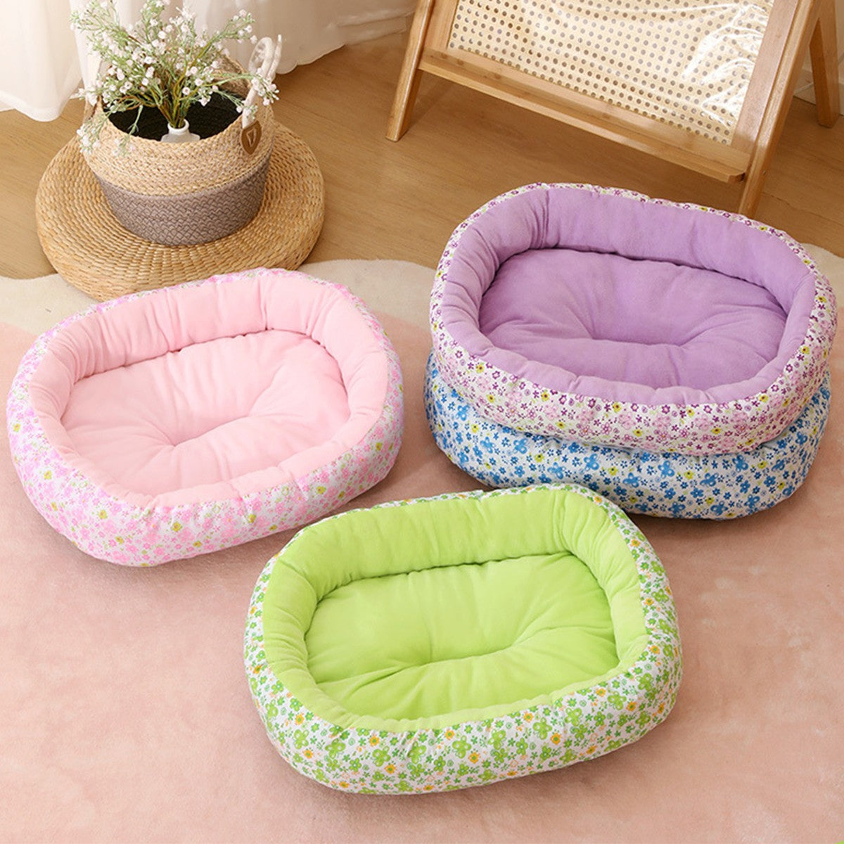 Cama floral para cães, toda a temporada, buldogue francês, chihuahua, cama macia