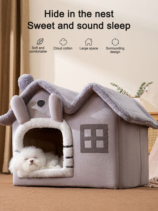 Cama/Casinha Dobrável para Cães e Gatos Pequenos e Médios, Cama Quente de Invern