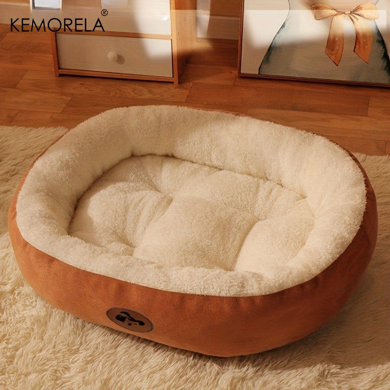 Cama oval de pelúcia para cães e gatos, almofada absorvente lavável para todas a