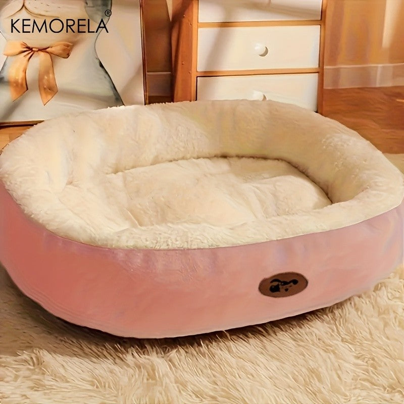 Cama oval de pelúcia para cães e gatos, almofada absorvente lavável para todas a