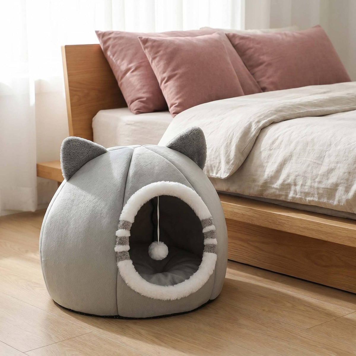 Cama Toca para Gatos com Colchão Macio para Sono Profundo, Produtos para Animais