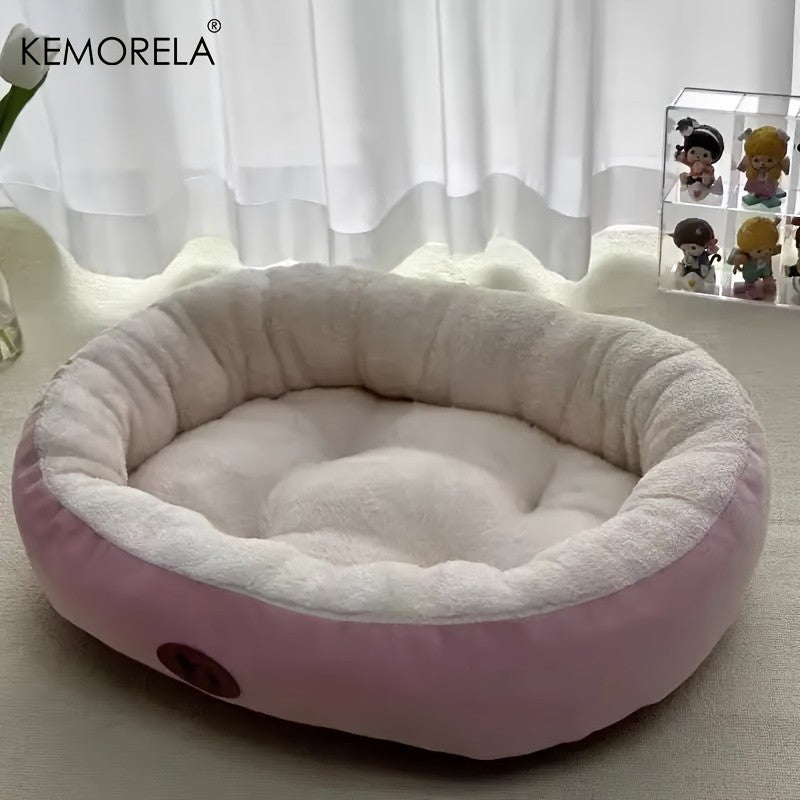Cama oval de pelúcia para cães e gatos, almofada absorvente lavável para todas a