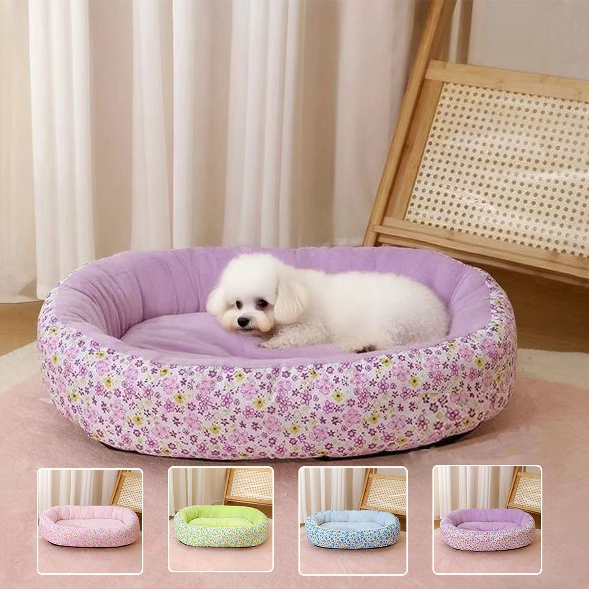 Cama floral para cães, toda a temporada, buldogue francês, chihuahua, cama macia