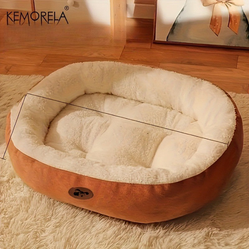 Cama oval de pelúcia para cães e gatos, almofada absorvente lavável para todas a