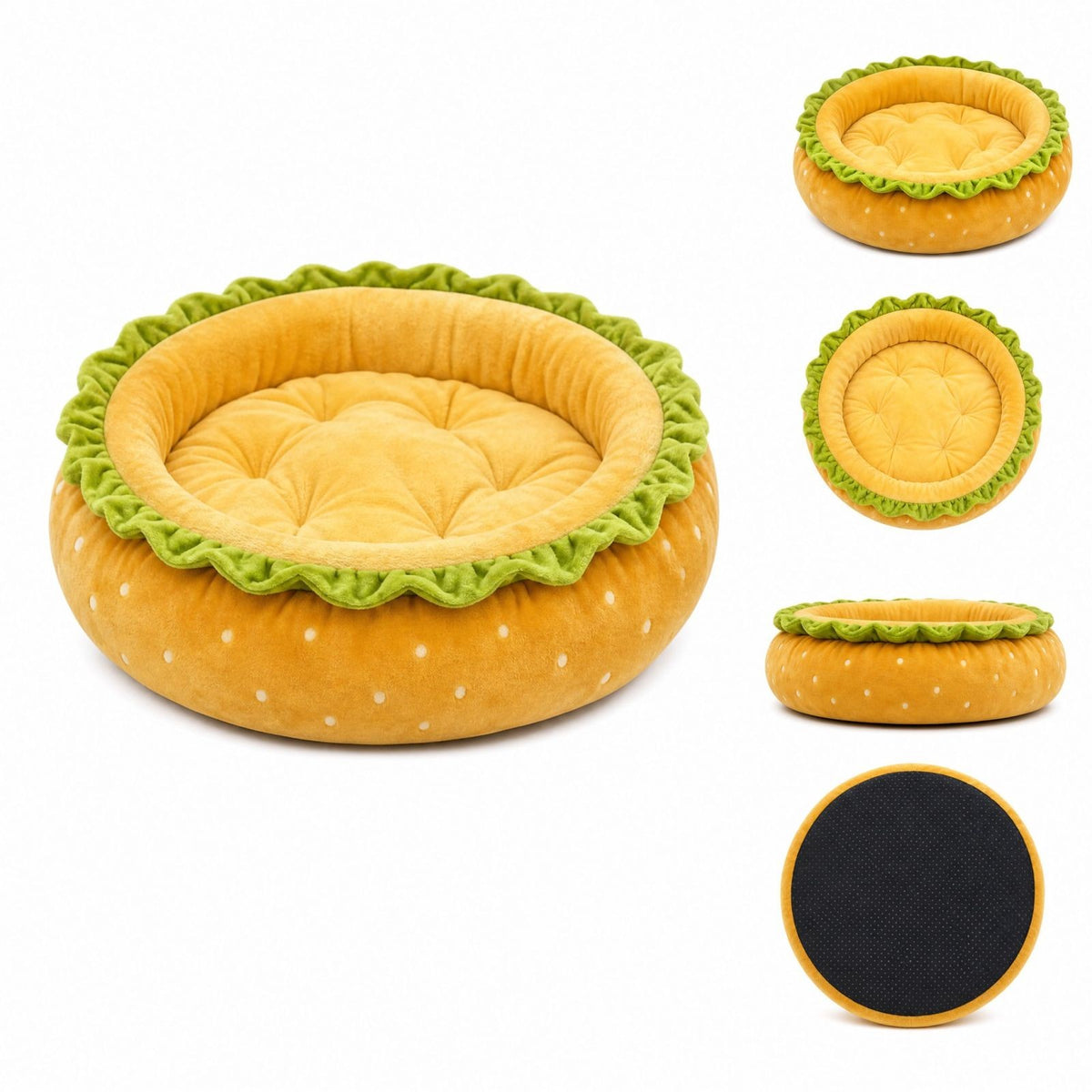 Cama para animais de estimação em formato de pão de hambúrguer, macia e quente,