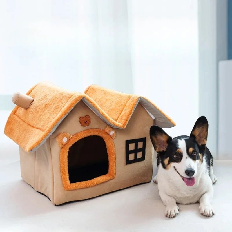 Cama/Casinha Dobrável para Cães e Gatos Pequenos e Médios, Cama Quente de Invern
