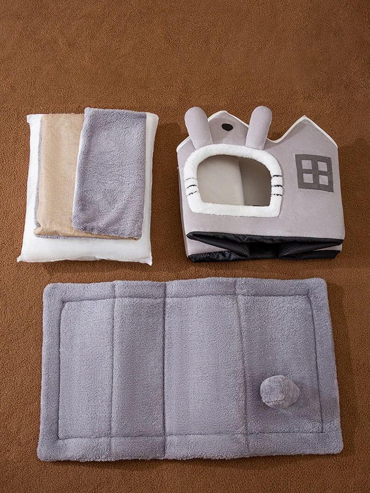 Cama/Casinha Dobrável para Cães e Gatos Pequenos e Médios, Cama Quente de Invern