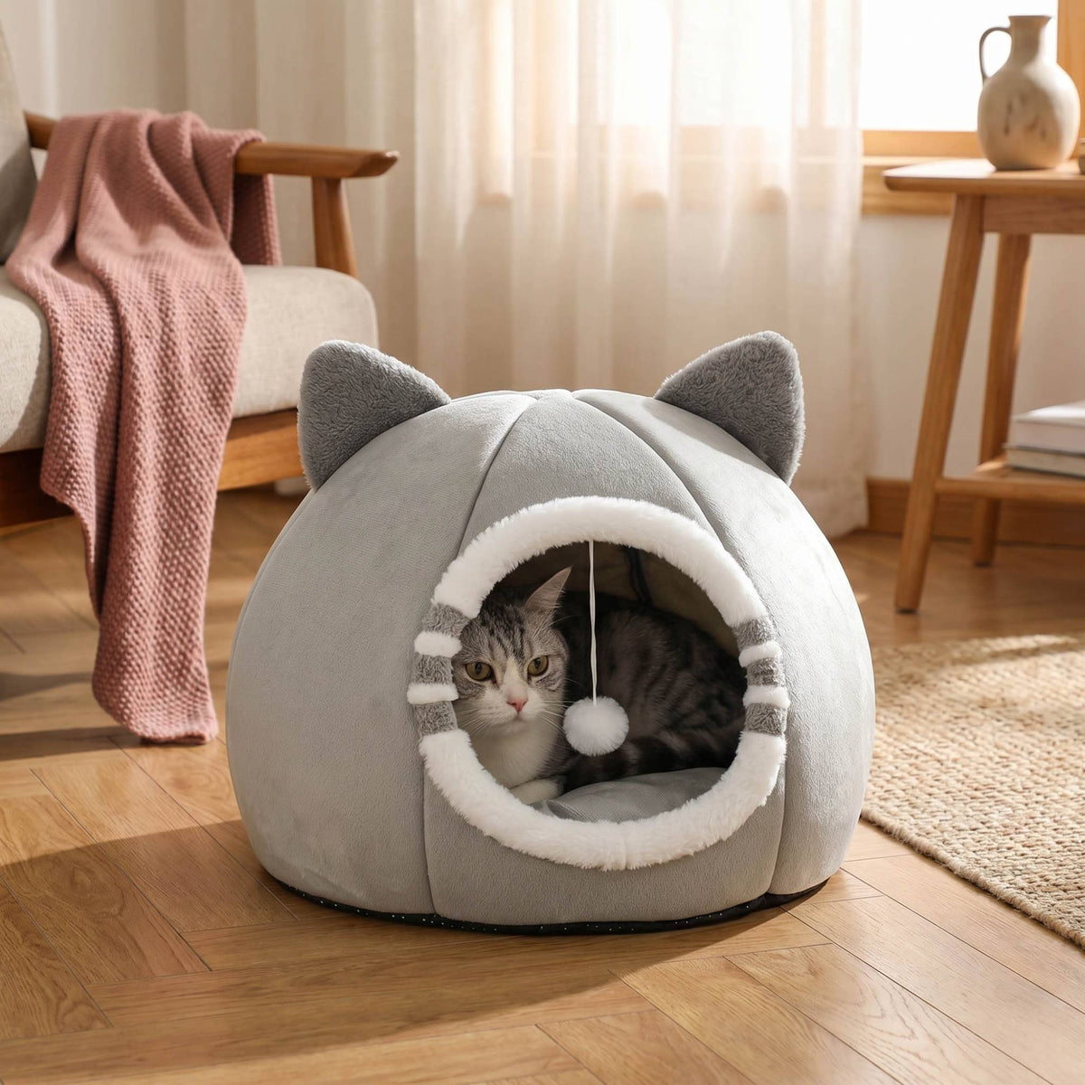 Cama Toca para Gatos com Colchão Macio para Sono Profundo, Produtos para Animais