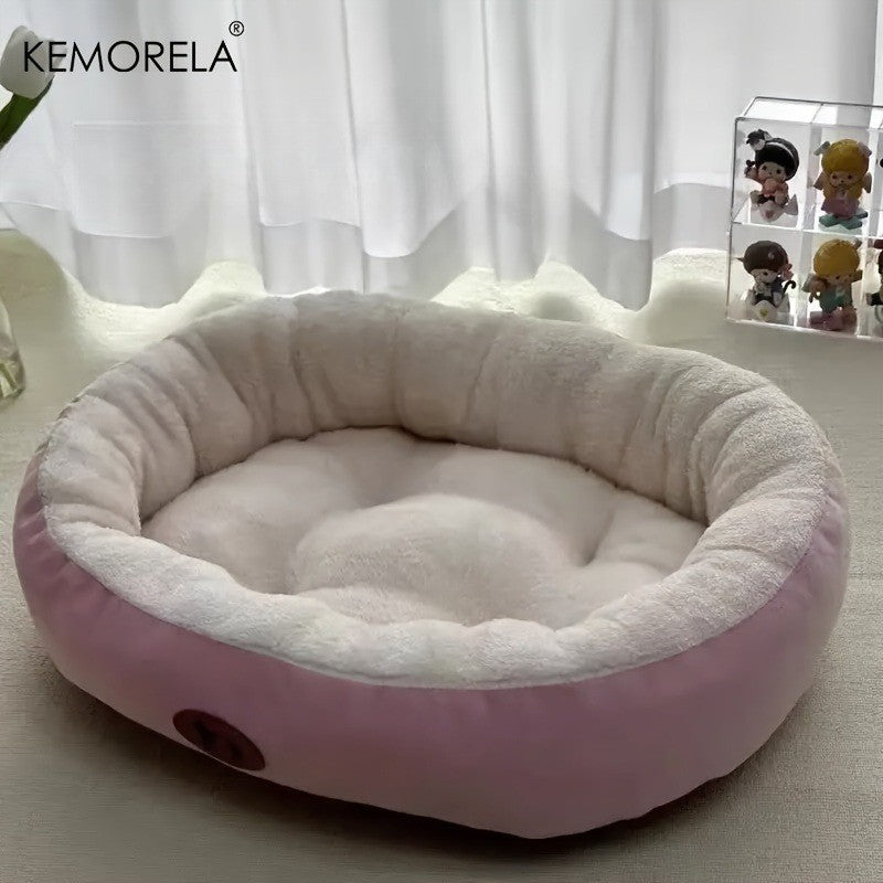 Cama oval de pelúcia para cães e gatos, almofada absorvente lavável para todas a