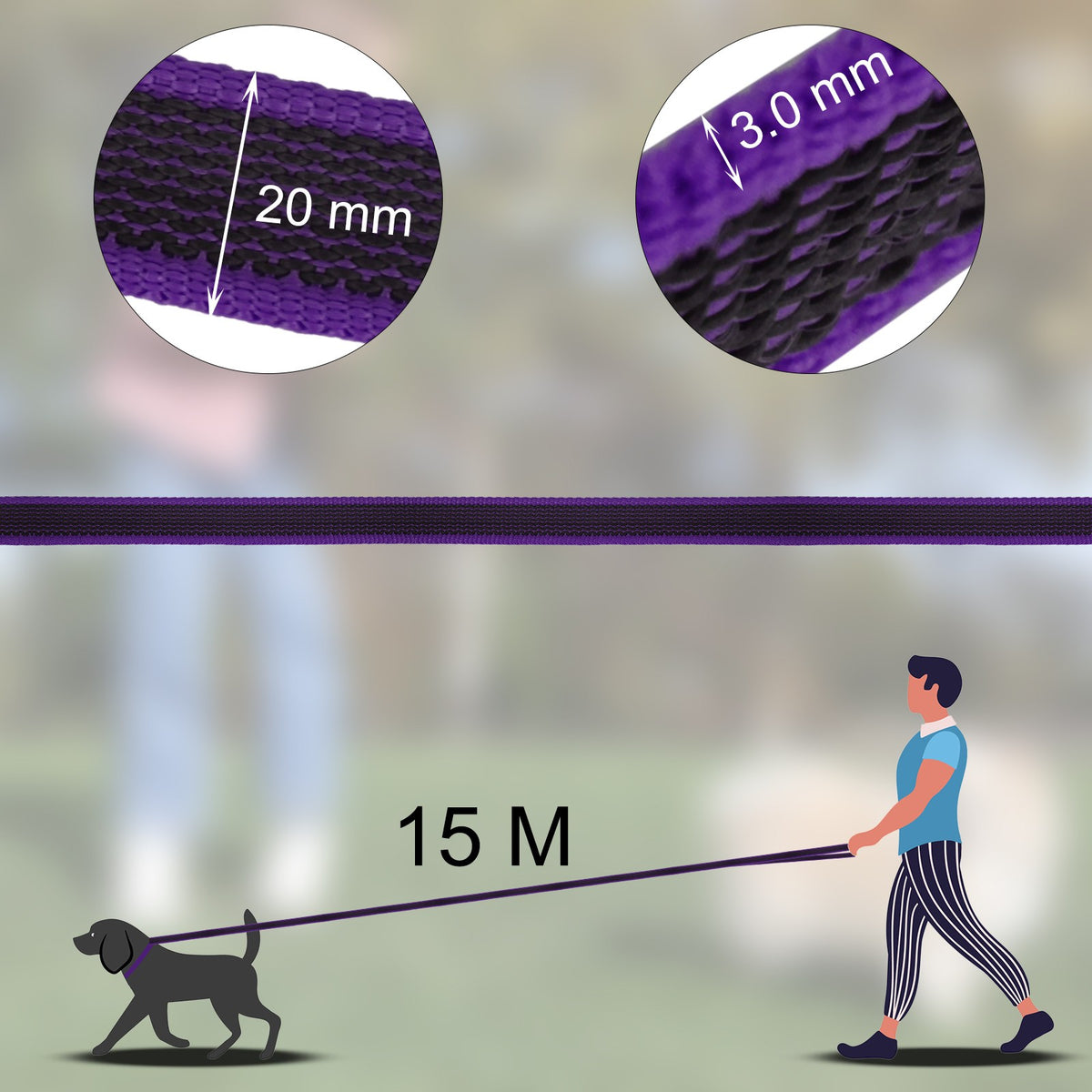 Coleira para Cães de 1.5M, 2M, 3M, 15M, 10M, 5 Metros, de Látex e Seda, Leve e C