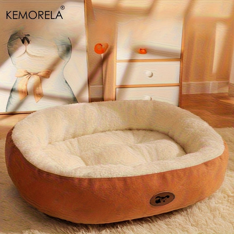 Cama oval de pelúcia para cães e gatos, almofada absorvente lavável para todas a