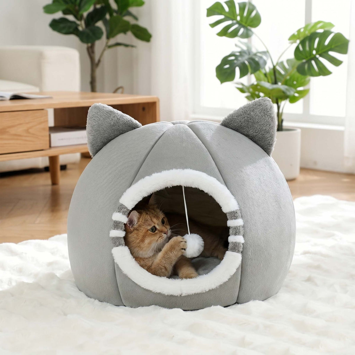 Cama Toca para Gatos com Colchão Macio para Sono Profundo, Produtos para Animais